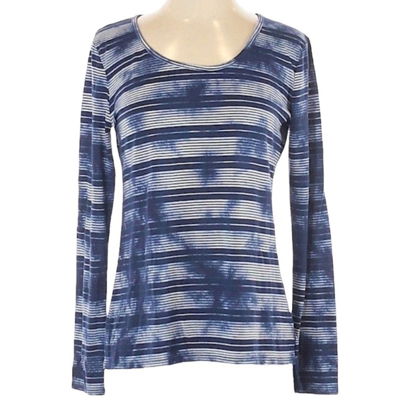 🌺 Retro-ology Blue Tie Dye Stripe Long Sleeve Top Women’s Size S Scoop Neck Soft - Picture 1 of 10